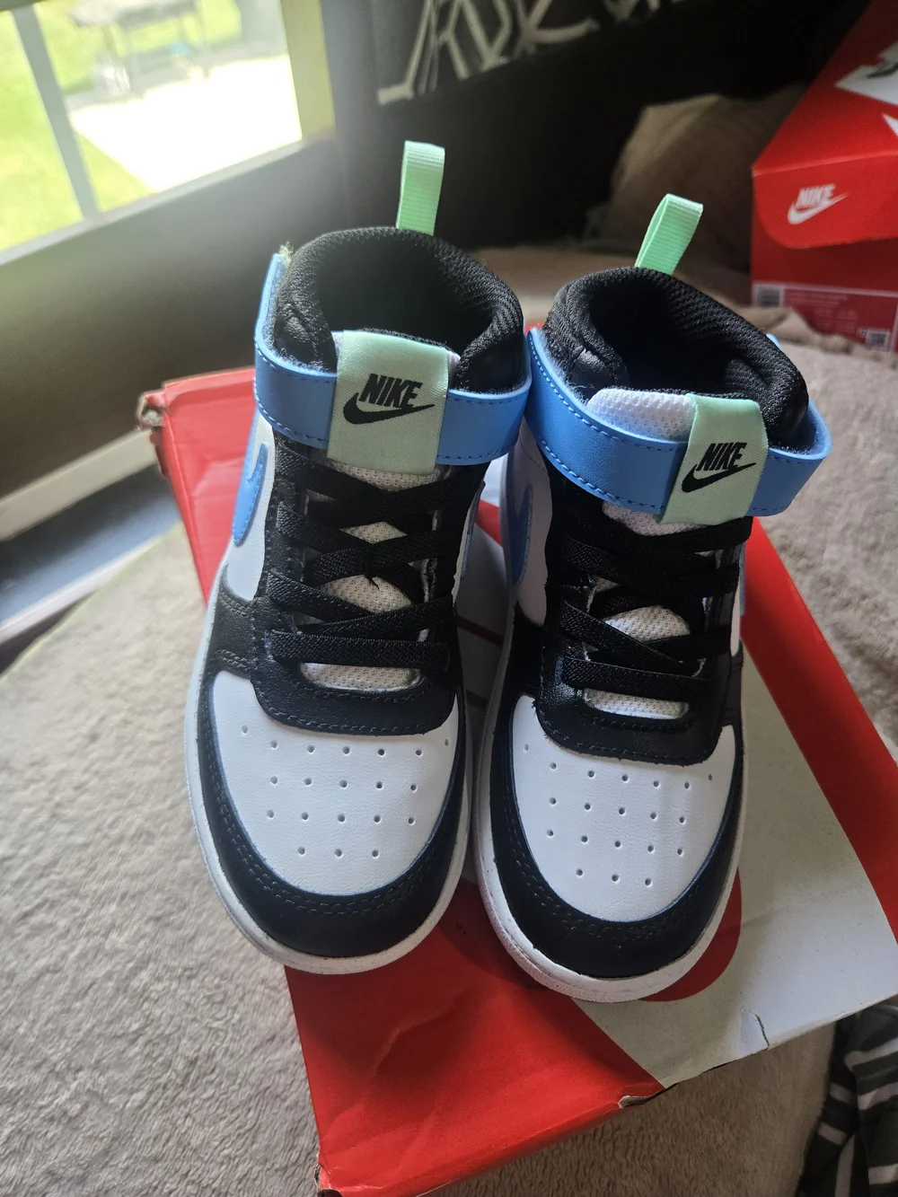Nike Kids' High-Top Sneakers in White, Black & Blue